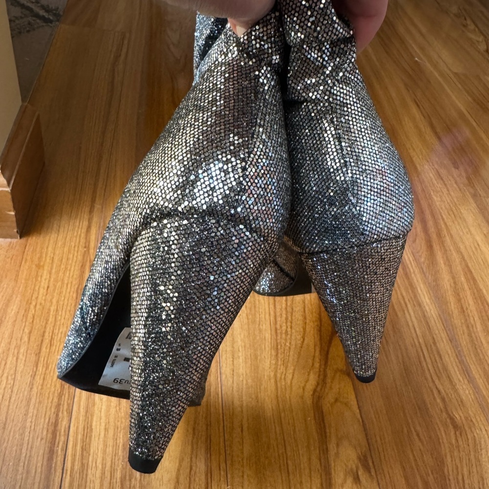 New Look Silver Heeled Boots with Glitter Finish - Picture 9 of 14